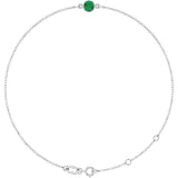 14K Gold Round Natural Emerald Bezel-Set Link Bracelet - White Gold
