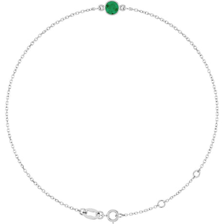 14K Gold Round Natural Emerald Bezel-Set Link Bracelet - White Gold