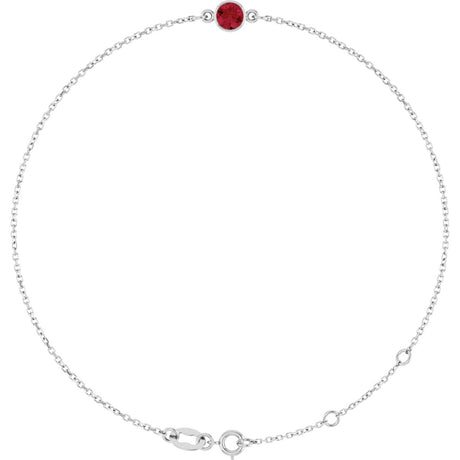 14K Gold Round Natural Ruby Bezel-Set Link Bracelet - White Gold