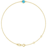 14K Gold Round Natural Aquamarine Bezel-Set Link Bracelet - Yellow Gold
