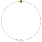 14K Gold Round Natural Peridot Bezel-Set Link Bracelet - White Gold