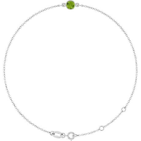 14K Gold Round Natural Peridot Bezel-Set Link Bracelet - White Gold