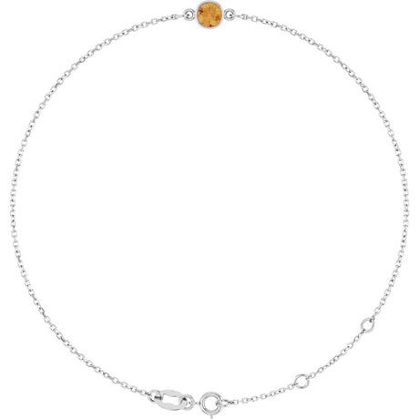 14K Gold Round Natural Citrine Bezel-Set Link Bracelet - White Gold