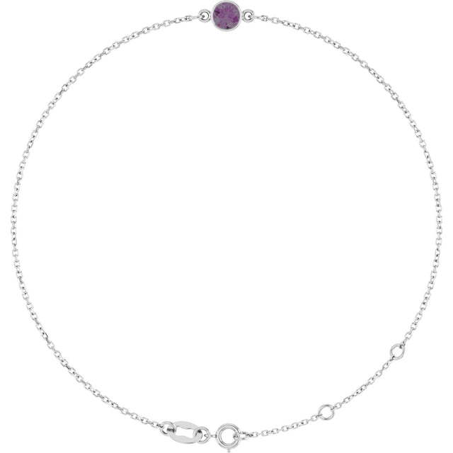 14K Gold Round Lab-Grown Alexandrite Bezel-Set Link Bracelet - White Gold