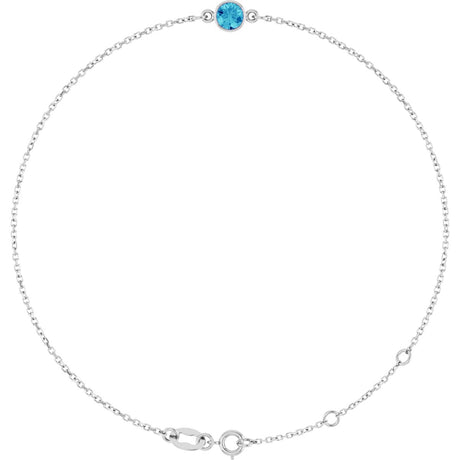 14K Gold Round Natural Blue Zircon Bezel-Set Link Bracelet - White Gold