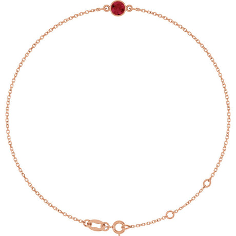 14K Gold Round Natural Ruby Bezel-Set Link Bracelet - Rose Gold
