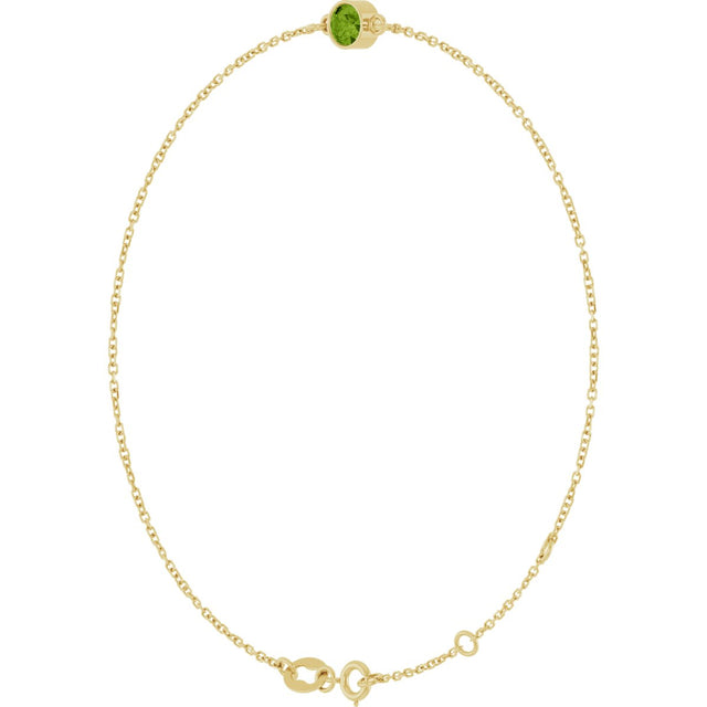14K Gold Round Natural Peridot Bezel-Set Link Bracelet - Yellow Gold - view 2
