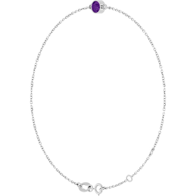 14K Gold Round Natural Amethyst Bezel-Set Link Bracelet - White Gold - view 2
