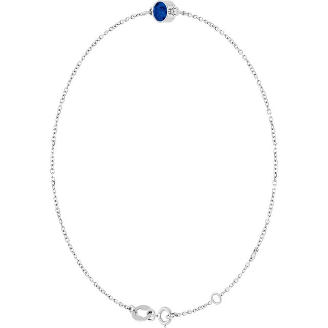 14K Gold Round Lab-Grown Blue Sapphire Bezel-Set Link Bracelet - White Gold - view 5