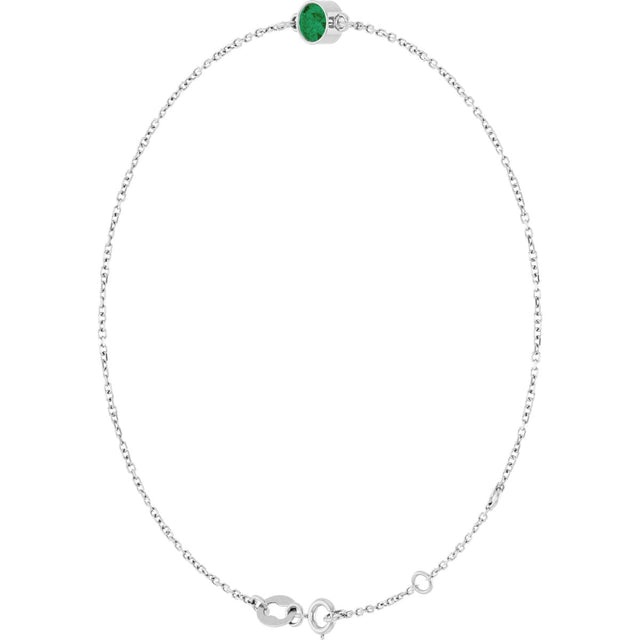 14K Gold Round Lab-Grown Emerald Bezel-Set Link Bracelet - White Gold - view 2
