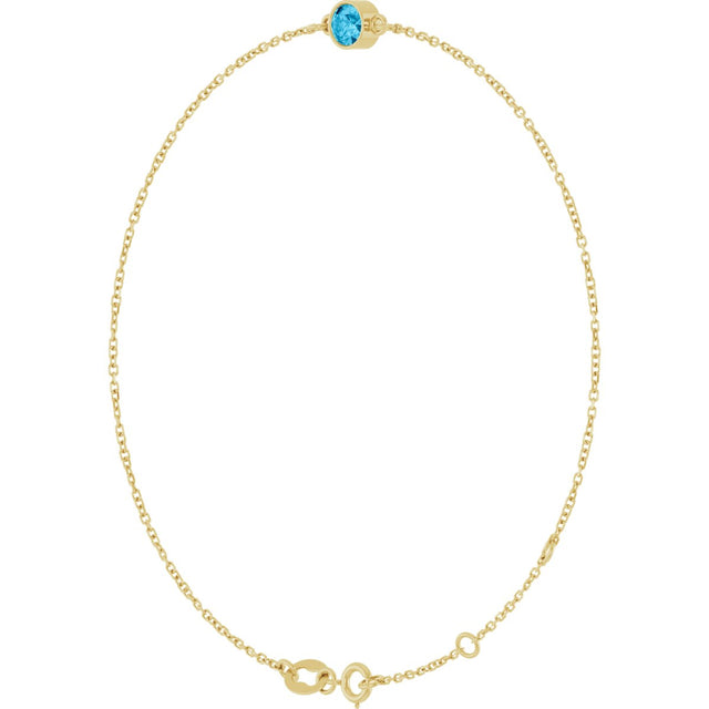 14K Gold Round Natural Aquamarine Bezel-Set Link Bracelet - Yellow Gold - view 2