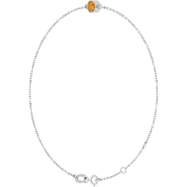 14K Gold Round Natural Citrine Bezel-Set Link Bracelet - White Gold - view 2