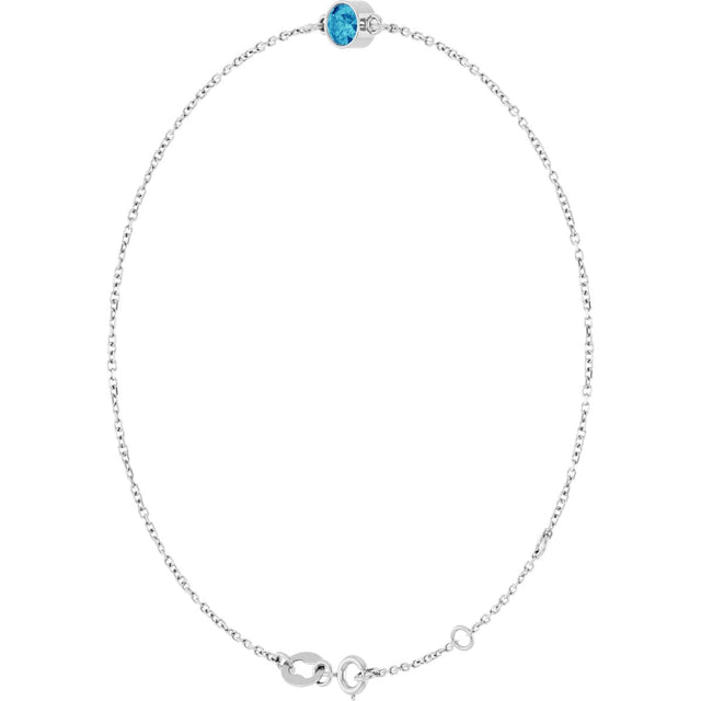 14K Gold Round Natural Blue Zircon Bezel-Set Link Bracelet - White Gold - view 2