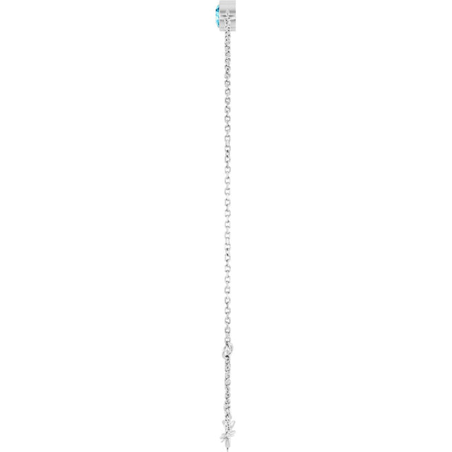 14K Gold Round Natural Aquamarine Bezel-Set Link Bracelet - White Gold - view 3