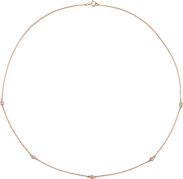 14K Gold Lab-Grown Diamond Bezel-Set Station Necklace - Rose Gold