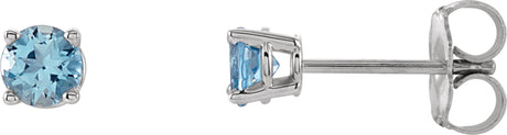 14K Gold Natural Aquamarine Round 4-Prong Lightweight Stud Earrings - White Gold