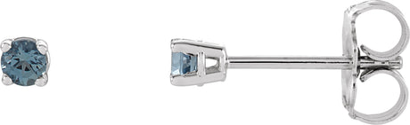 14K Gold Natural Aquamarine Round 4-Prong Lightweight Stud Earrings - White Gold