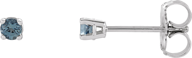 14K Gold Natural Aquamarine Round 4-Prong Lightweight Stud Earrings - White Gold