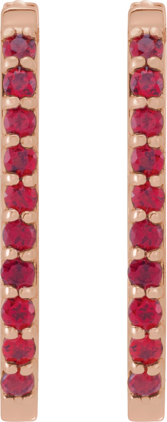 14K Gold Round Lab-Grown Ruby Accented Elongated Hoop Earrings – 20x13.39mm - Rose Gold - view 2