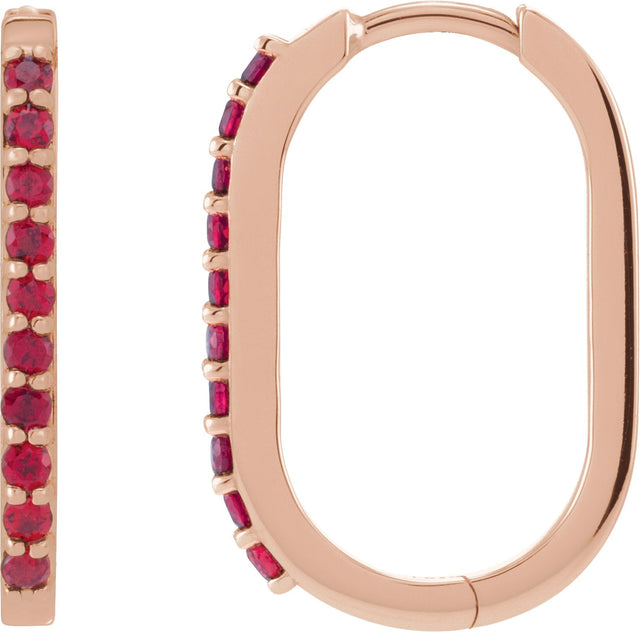 14K Gold Round Lab-Grown Ruby Accented Elongated Hoop Earrings – 20x13.39mm - Rose Gold