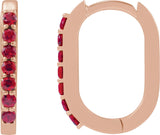 14K Gold Round Lab-Grown Ruby Accented Elongated Hoop Earrings - Rose Gold