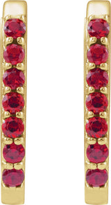 14K Gold Round Lab-Grown Ruby Accented Elongated Hoop Earrings - Yellow Gold - view 2