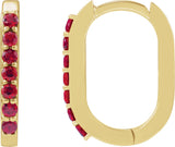 14K Gold Round Lab-Grown Ruby Accented Elongated Hoop Earrings - Yellow Gold