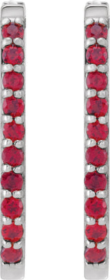 Platinum Round Lab-Grown Ruby Accented Elongated Hoop Earrings – 20x13.39mm - view 2