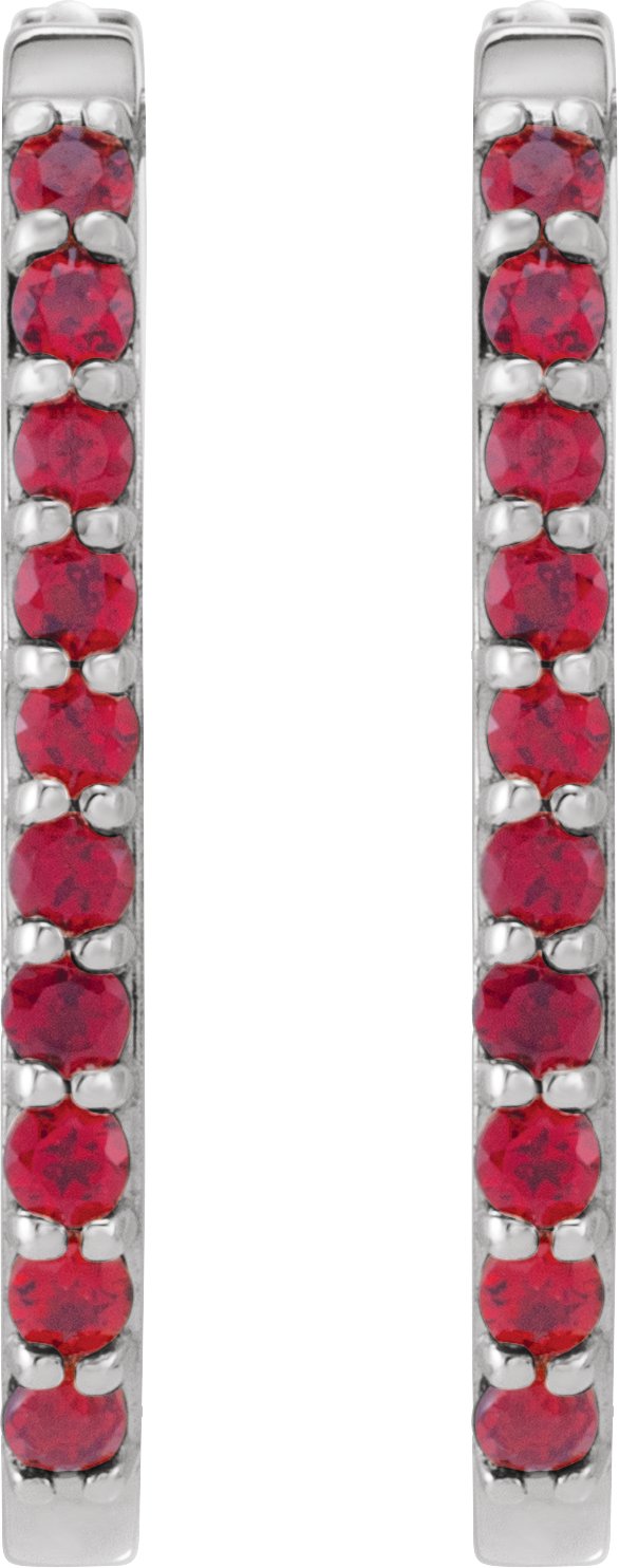 Platinum Round Lab-Grown Ruby Accented Elongated Hoop Earrings – 20x13.39mm - view 2