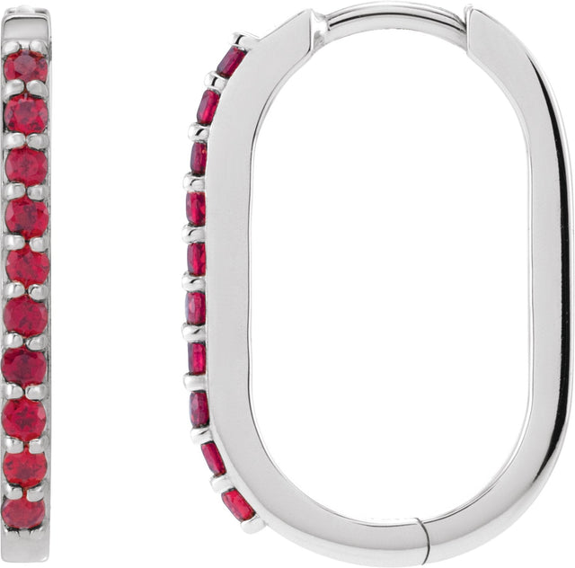 Platinum Round Lab-Grown Ruby Accented Elongated Hoop Earrings – 20x13.39mm