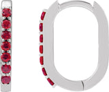 Platinum Round Lab-Grown Ruby Accented Elongated Hoop Earrings