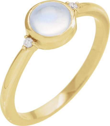 14K Gold Natural Rainbow Moonstone Bezel-Set Cabochon Ring – .03 CTW - Yellow Gold