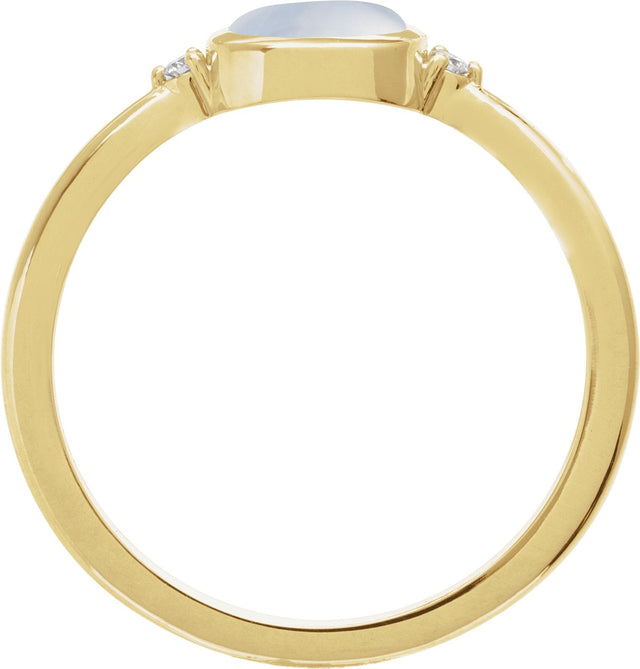 14K Gold Natural Rainbow Moonstone Bezel-Set Cabochon Ring – .03 CTW - Yellow Gold - view 2