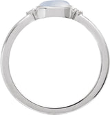14K Gold Natural Rainbow Moonstone Bezel-Set Cabochon Ring – .03 CTW - White Gold - view 2
