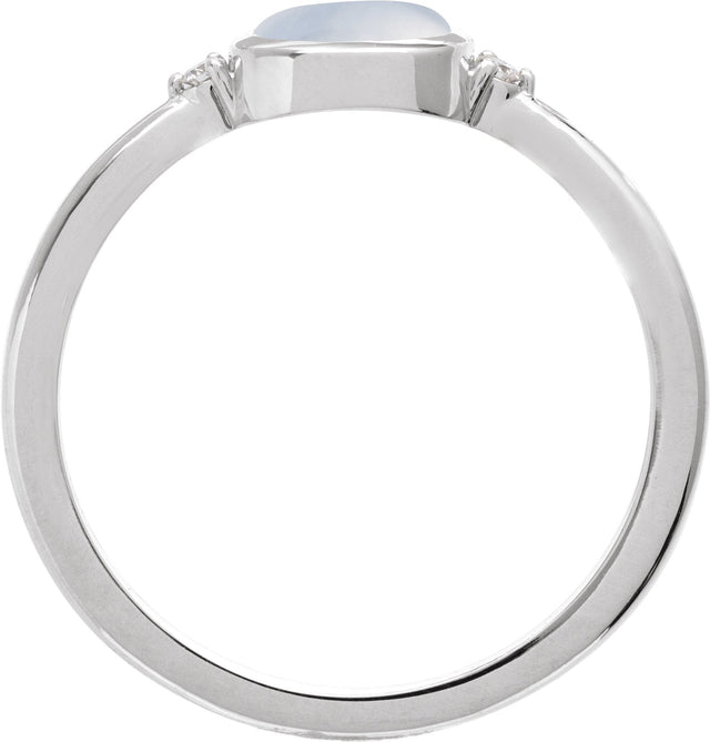14K Gold Natural Rainbow Moonstone Bezel-Set Cabochon Ring – .03 CTW - White Gold - view 2