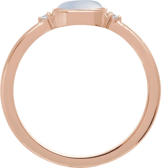 14K Gold Natural Rainbow Moonstone Bezel-Set Cabochon Ring – .03 CTW - Rose Gold - view 2
