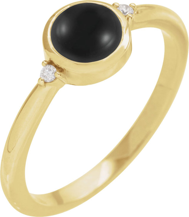 14K Gold Natural Black Onyx Bezel-Set Cabochon Ring – .03 CTW - Yellow Gold