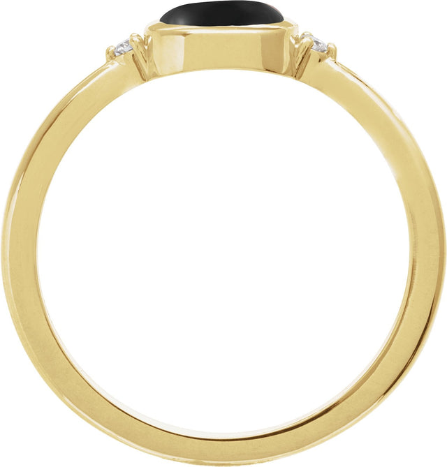 14K Gold Natural Black Onyx Bezel-Set Cabochon Ring – .03 CTW - Yellow Gold - view 2