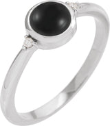 14K Gold Natural Black Onyx Bezel-Set Cabochon Ring – .03 CTW - White Gold