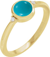 14K Gold Natural Turquoise Bezel-Set Cabochon Ring – .03 CTW - Yellow Gold