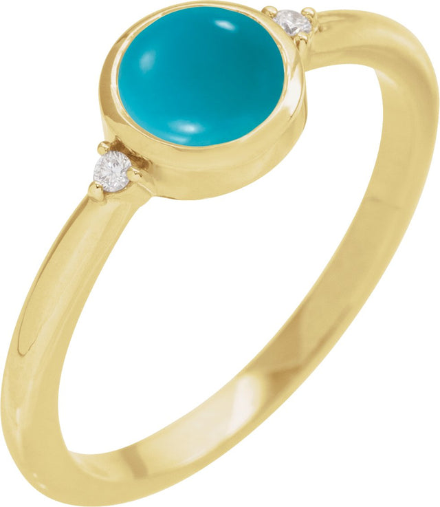 14K Gold Natural Turquoise Bezel-Set Cabochon Ring – .03 CTW - Yellow Gold