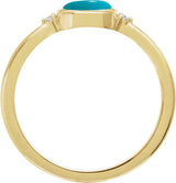 14K Gold Natural Turquoise Bezel-Set Cabochon Ring – .03 CTW - Yellow Gold - view 2