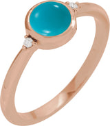 14K Gold Natural Turquoise Bezel-Set Cabochon Ring – .03 CTW - Rose Gold