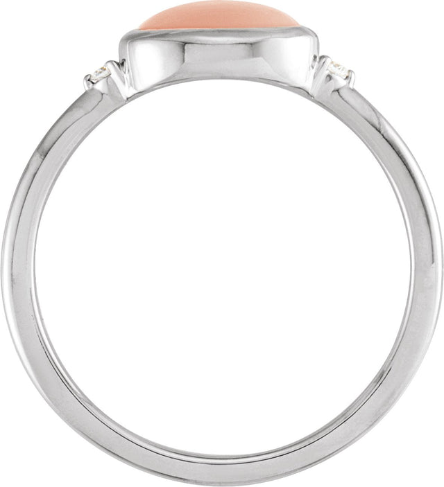 14K Gold Natural Pink Coral Bezel-Set Cabochon Ring – .03 CTW - White Gold - view 2