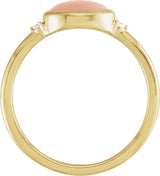 14K Gold Natural Pink Coral Bezel-Set Cabochon Ring – .03 CTW - Yellow Gold - view 2