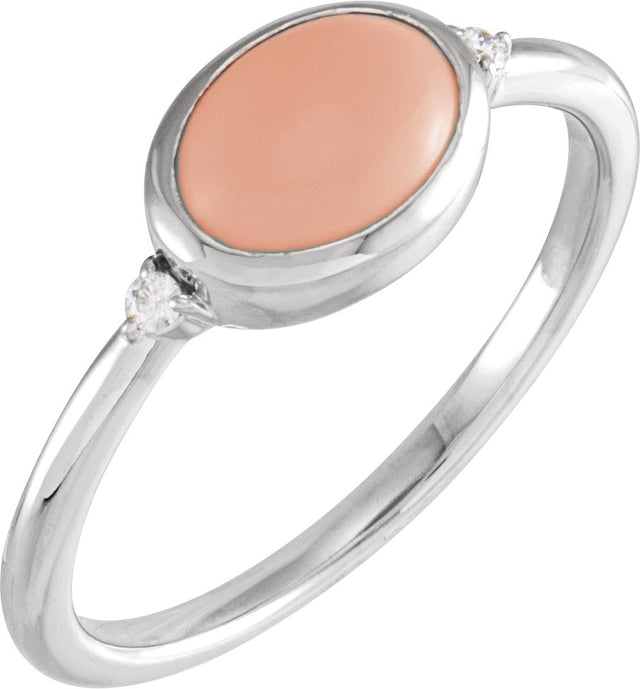 Platinum Natural Pink Coral Bezel-Set Cabochon Ring – .03 CTW