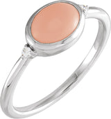 14K Gold Natural Pink Coral Bezel-Set Cabochon Ring – .03 CTW - White Gold