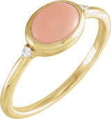 14K Gold Natural Pink Coral Bezel-Set Cabochon Ring – .03 CTW - Yellow Gold