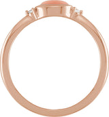 14K Gold Natural Pink Coral Bezel-Set Cabochon Ring – .03 CTW - Rose Gold - view 2