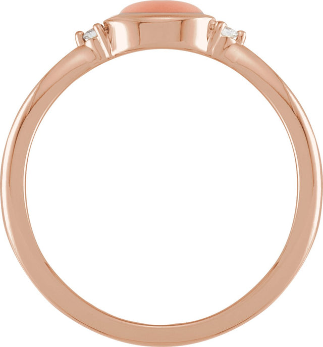 14K Gold Natural Pink Coral Bezel-Set Cabochon Ring – .03 CTW - Rose Gold - view 2